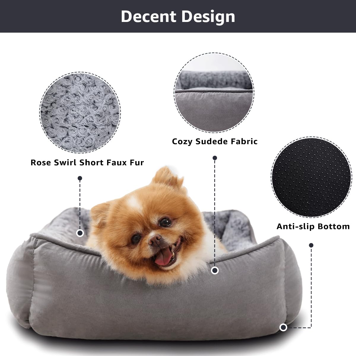 Cospaws Washable Small Dog Sofa Bed – Soft Plush Grey Anti-Anxiety Mat (60x45cm)