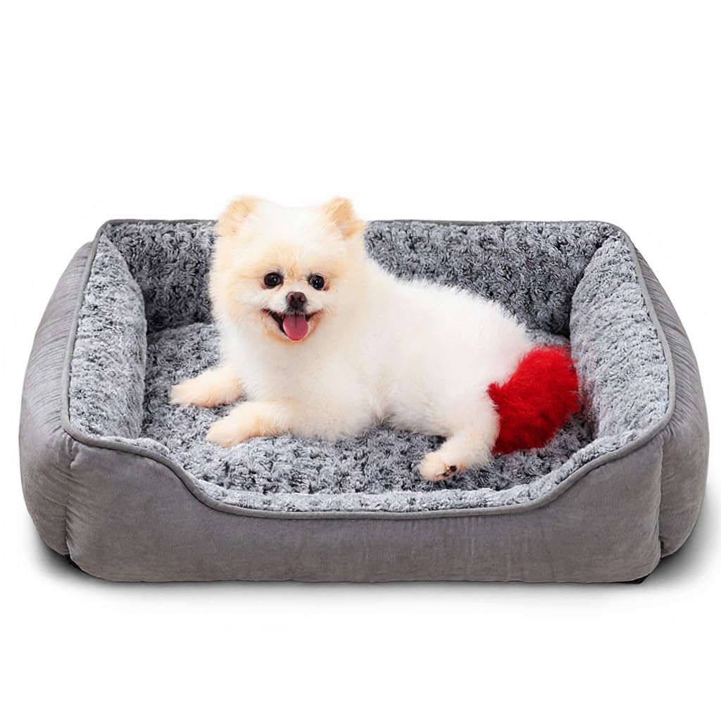 Cospaws Washable Small Dog Sofa Bed – Soft Plush Grey Anti-Anxiety Mat (60x45cm)