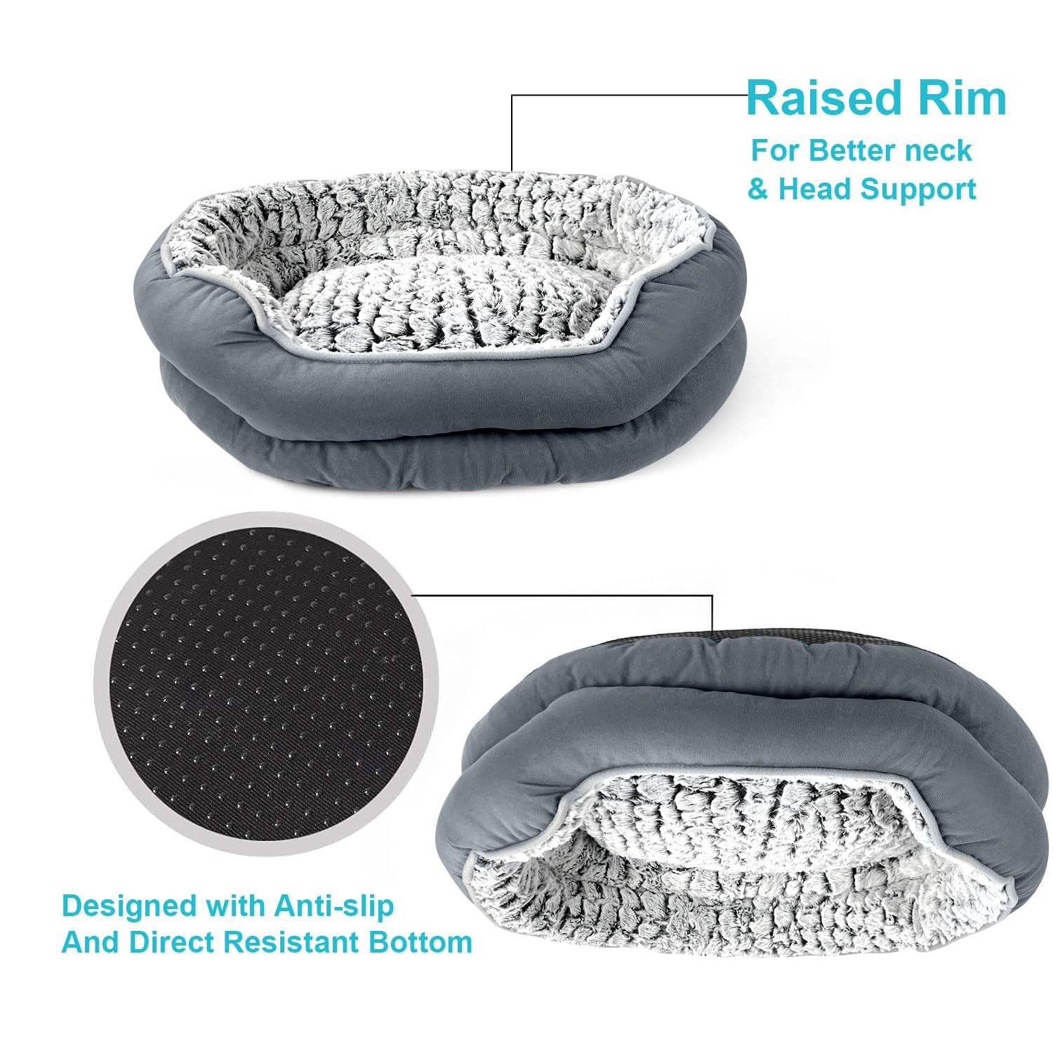 Cospaws Fluffy Calming Donut Bed – Washable Plush Anti-Anxiety Cushion (Medium)