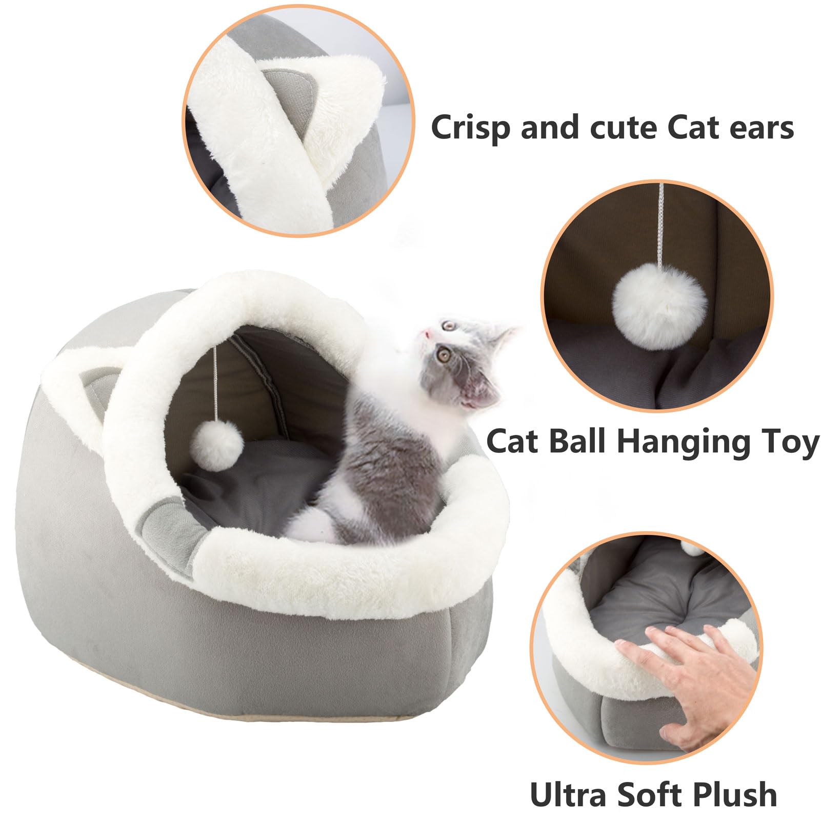 Cospaws Washable Cat Cave Bed – Soft Calming Pet Tent with Removable Pillow (40cm)