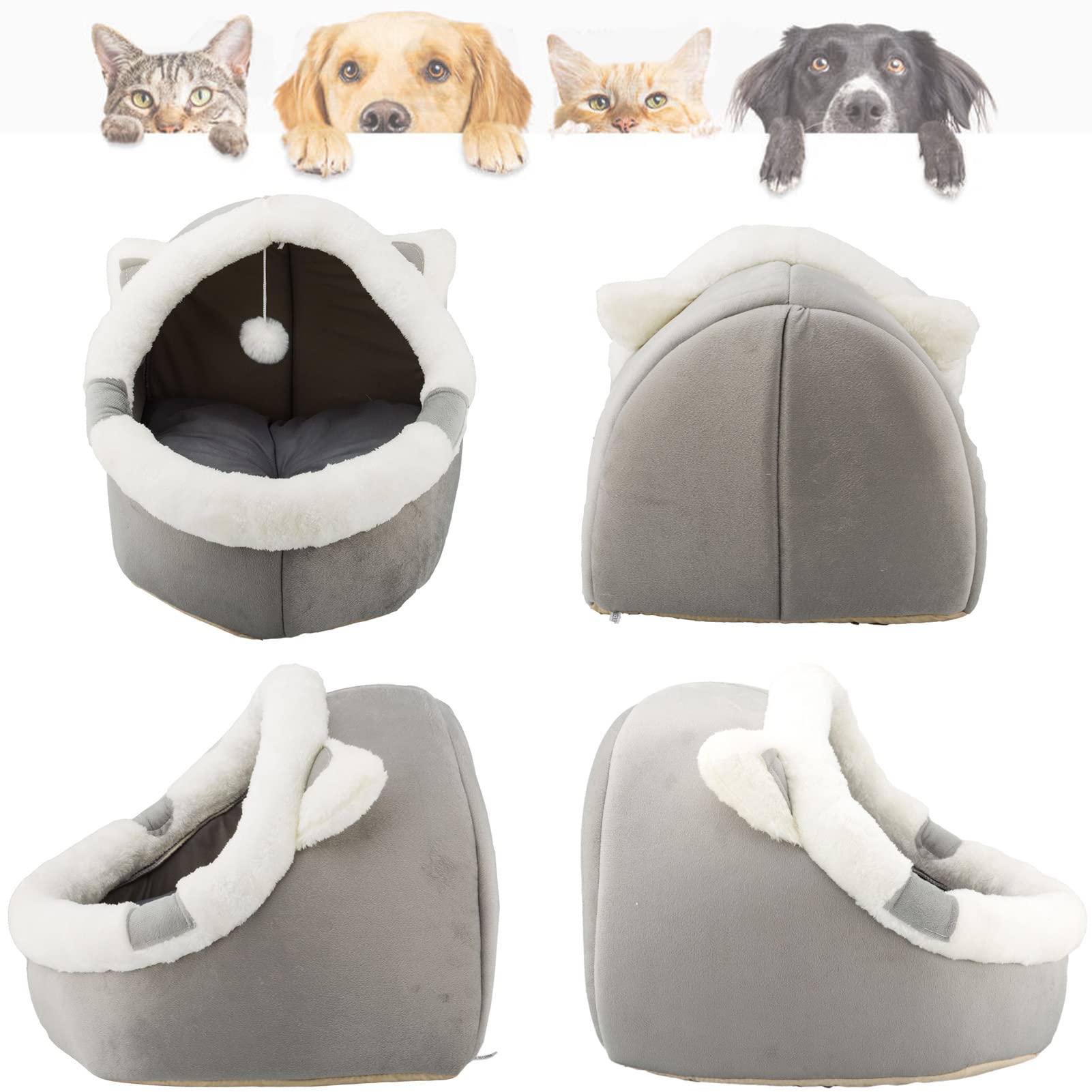 Cospaws Washable Cat Cave Bed – Soft Calming Pet Tent with Removable Pillow (40cm)