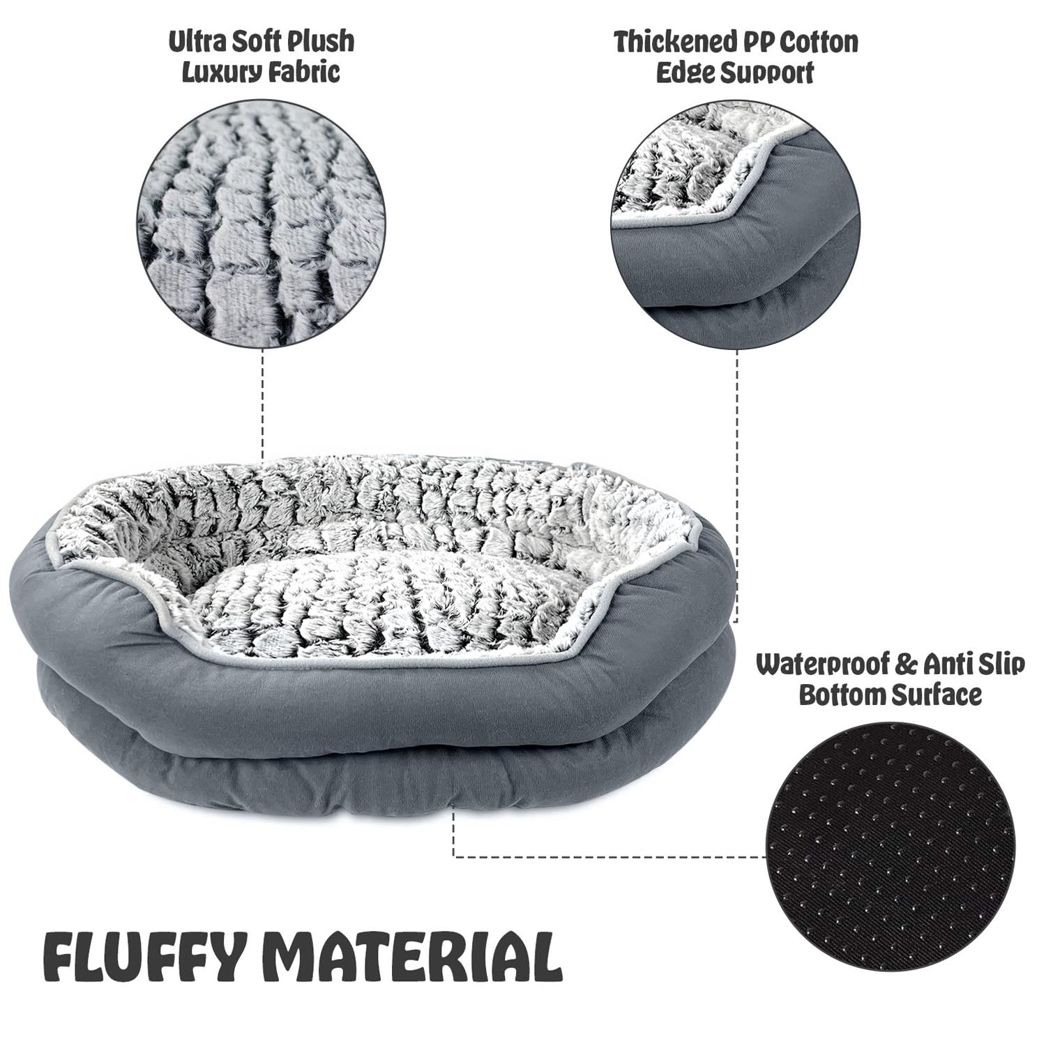 Cospaws Fluffy Calming Donut Bed – Washable Plush Anti-Anxiety Cushion (Medium)