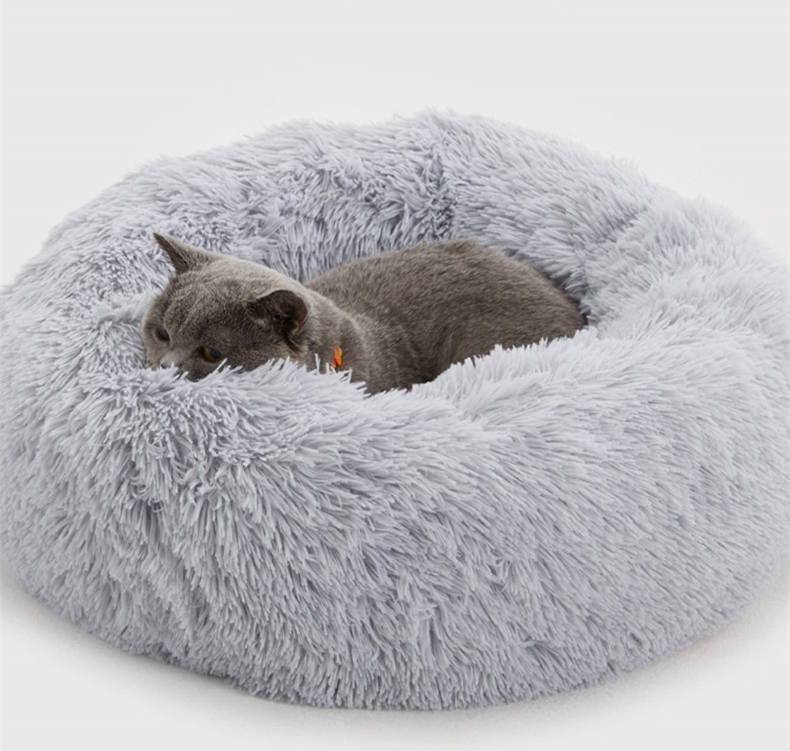 Cospaws Calming Donut Pet Bed – Soft Fluffy Washable Cushion with Anti-Slip Base (50cm)