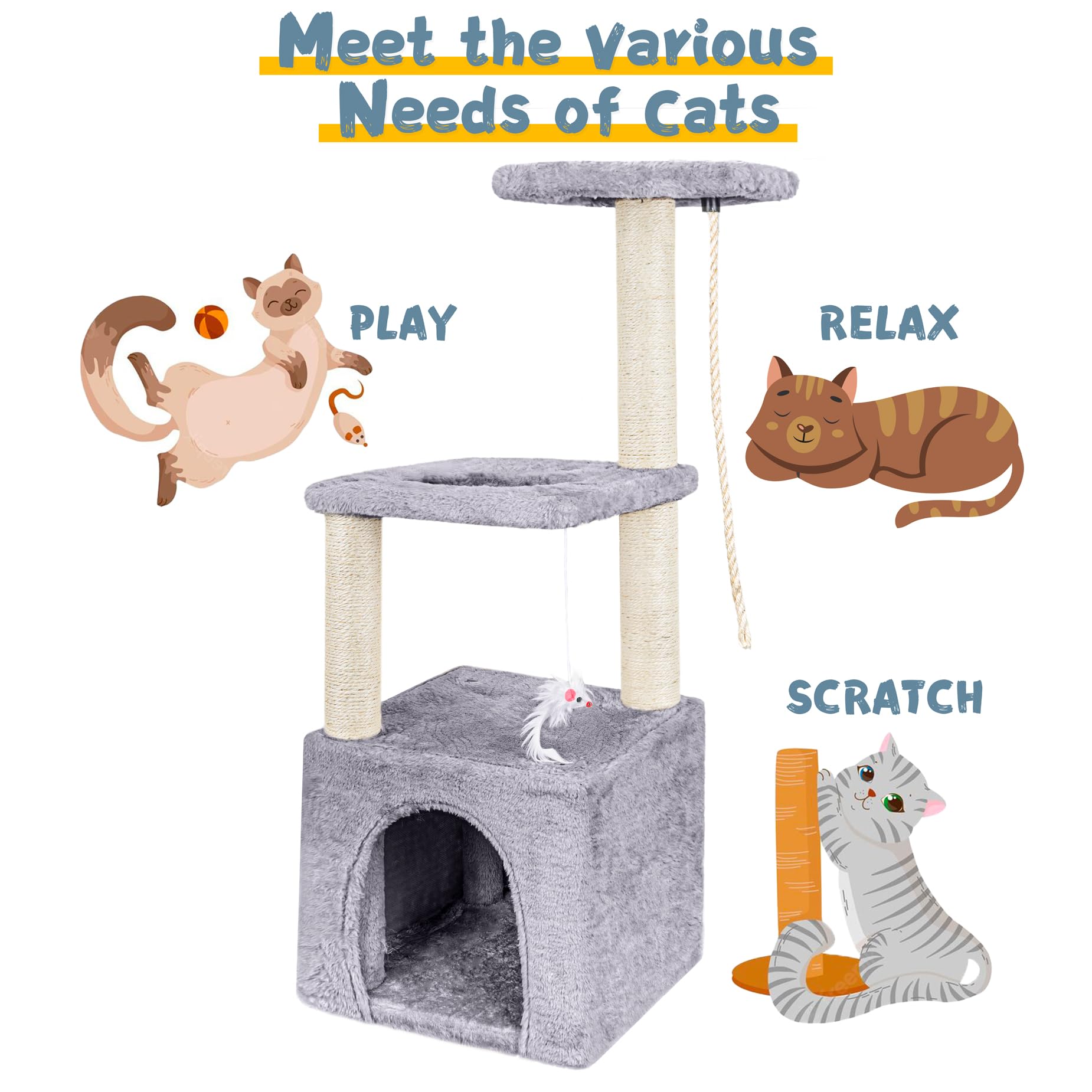 Cospaws 90cm Multi-Level Cat Tree – Stable Scratching Post Tower for Kittens