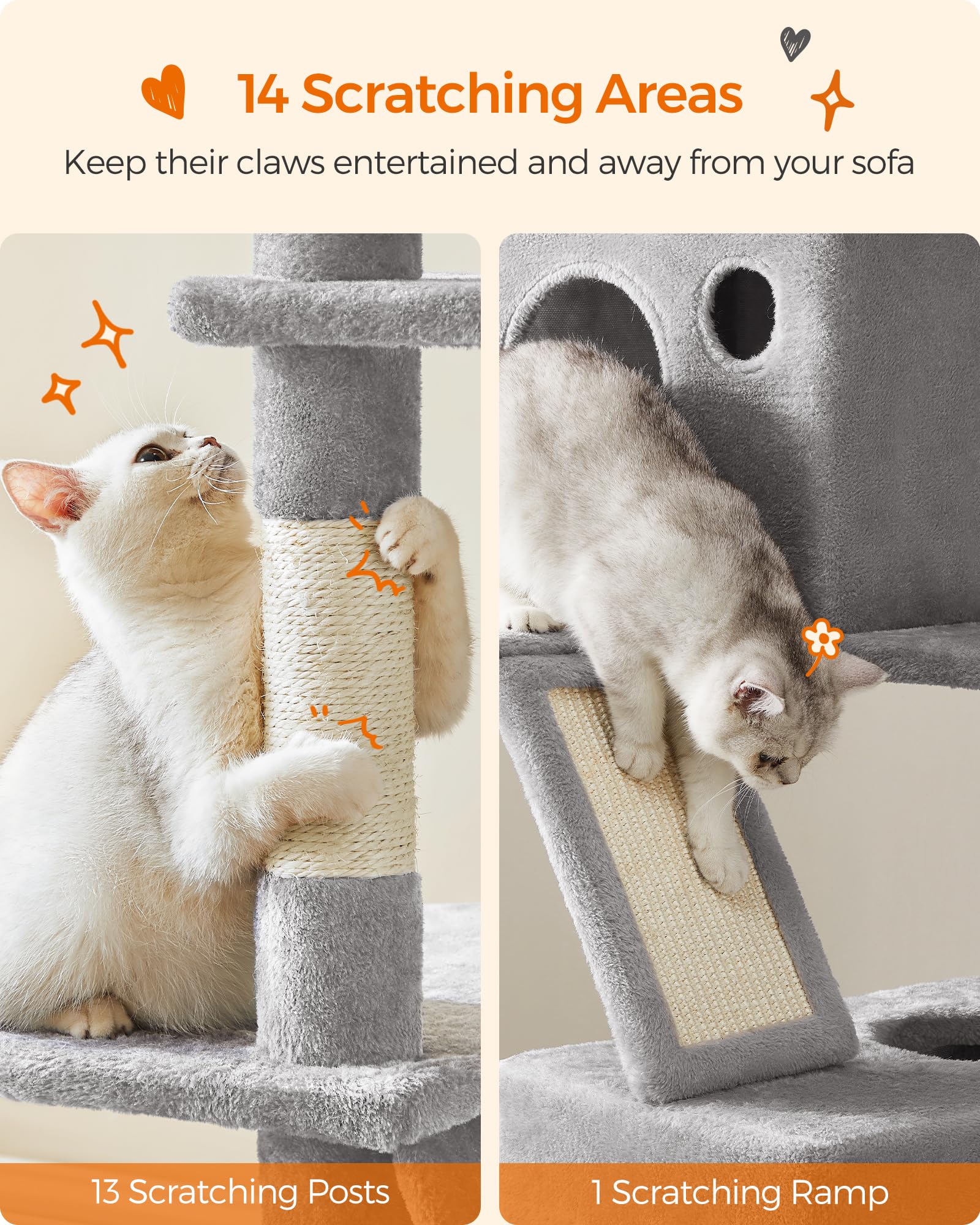 Cospaws 206cm Large Cat Tree – Multi-Level Tower Condo with 14 Scratching Zones