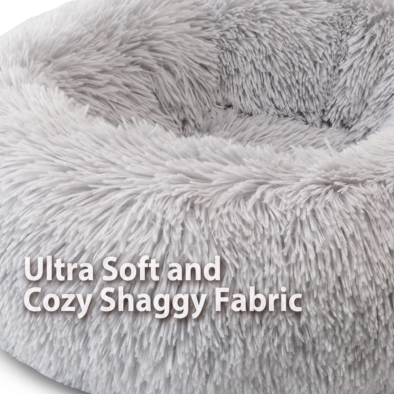 Cospaws Calming Donut Pet Bed – Soft Fluffy Washable Cushion with Anti-Slip Base (50cm)