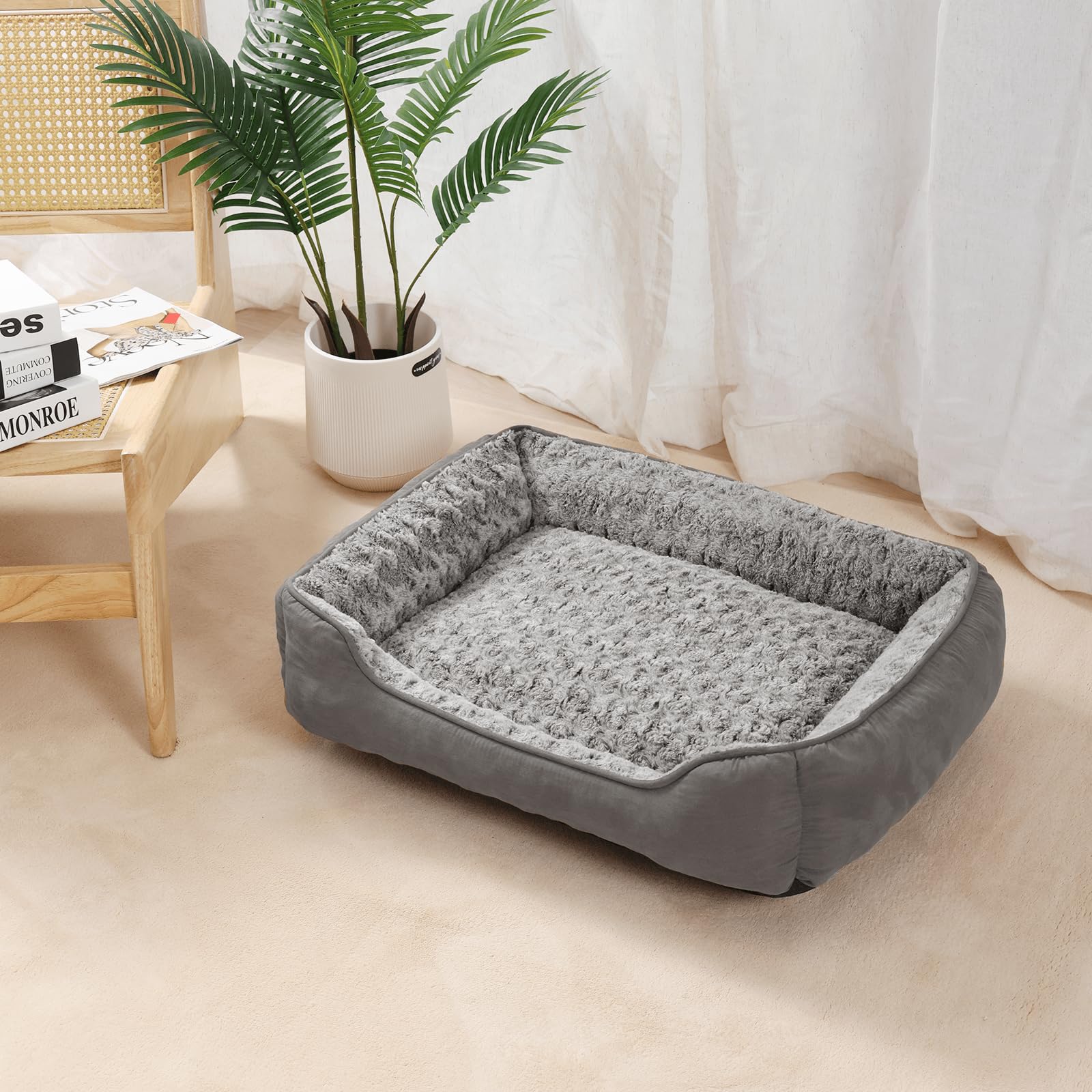 Cospaws Washable Small Dog Sofa Bed – Soft Plush Grey Anti-Anxiety Mat (60x45cm)
