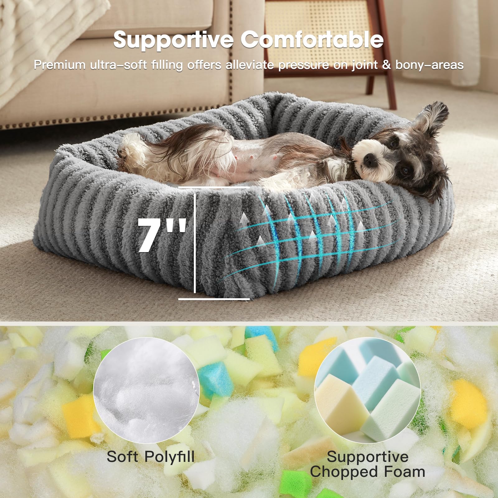Cospaws Orthopedic Dog Sofa – Washable Teddy Plush with Memory Foam (63x53cm)