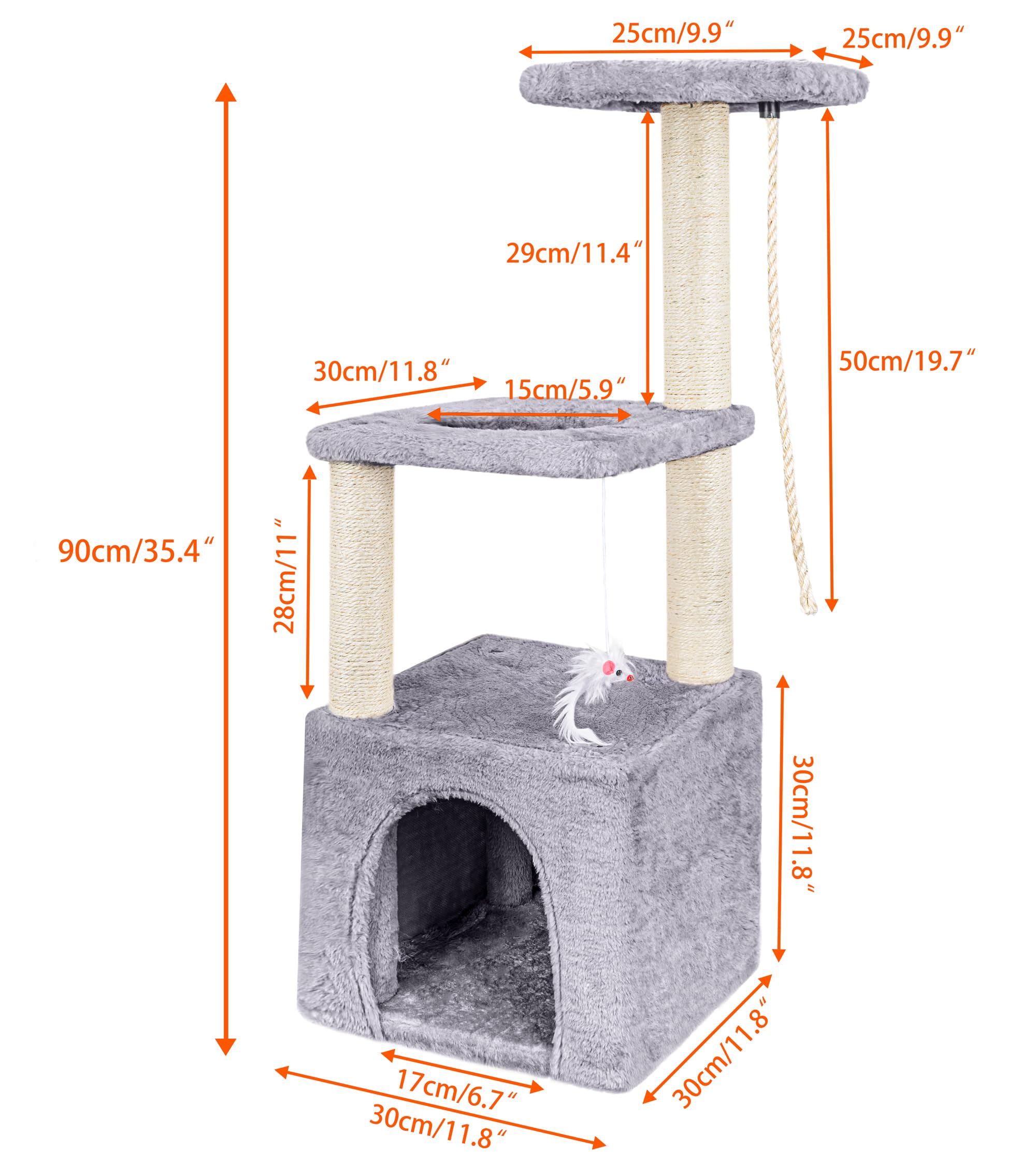 Cospaws 90cm Multi-Level Cat Tree – Stable Scratching Post Tower for Kittens