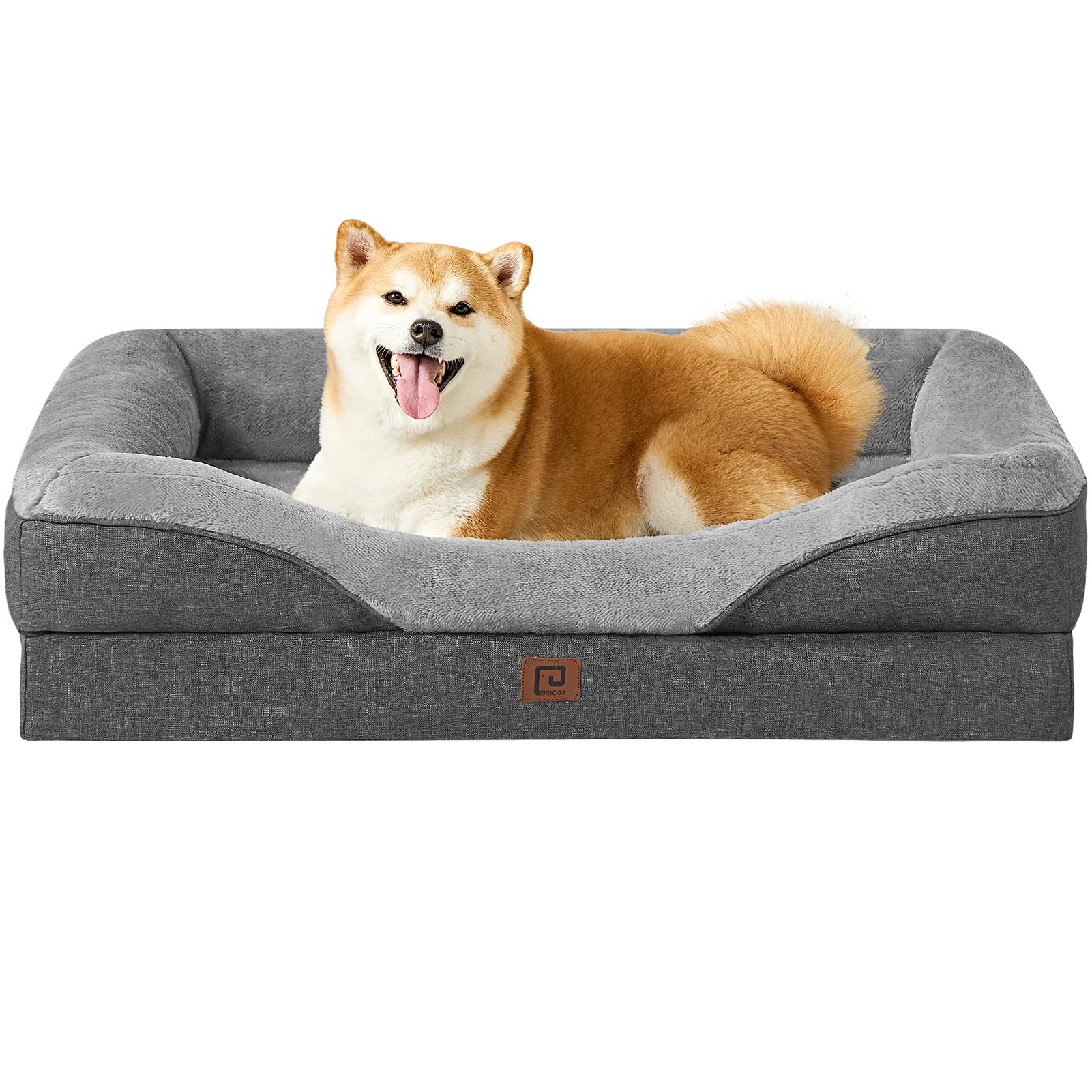Cospaws Large Memory Foam Orthopedic Dog Sofa – Washable Dark Grey Bed (91x68cm)