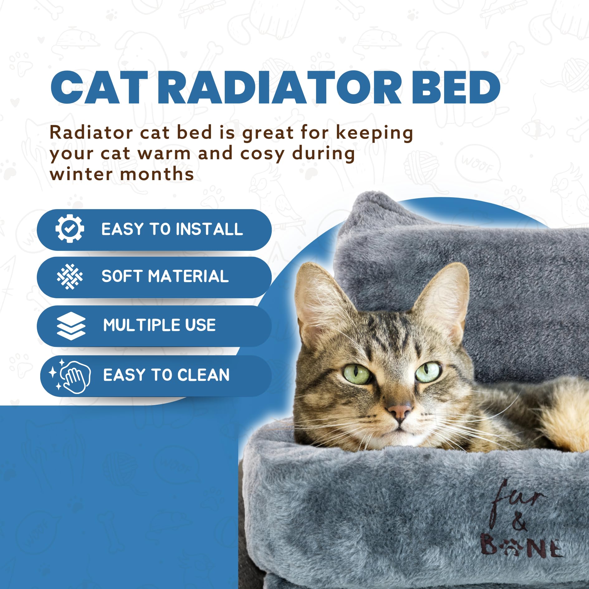 Cospaws Washable Radiator Cat Hammock – Warm Fleece Hanging Bed (50x43x26cm)