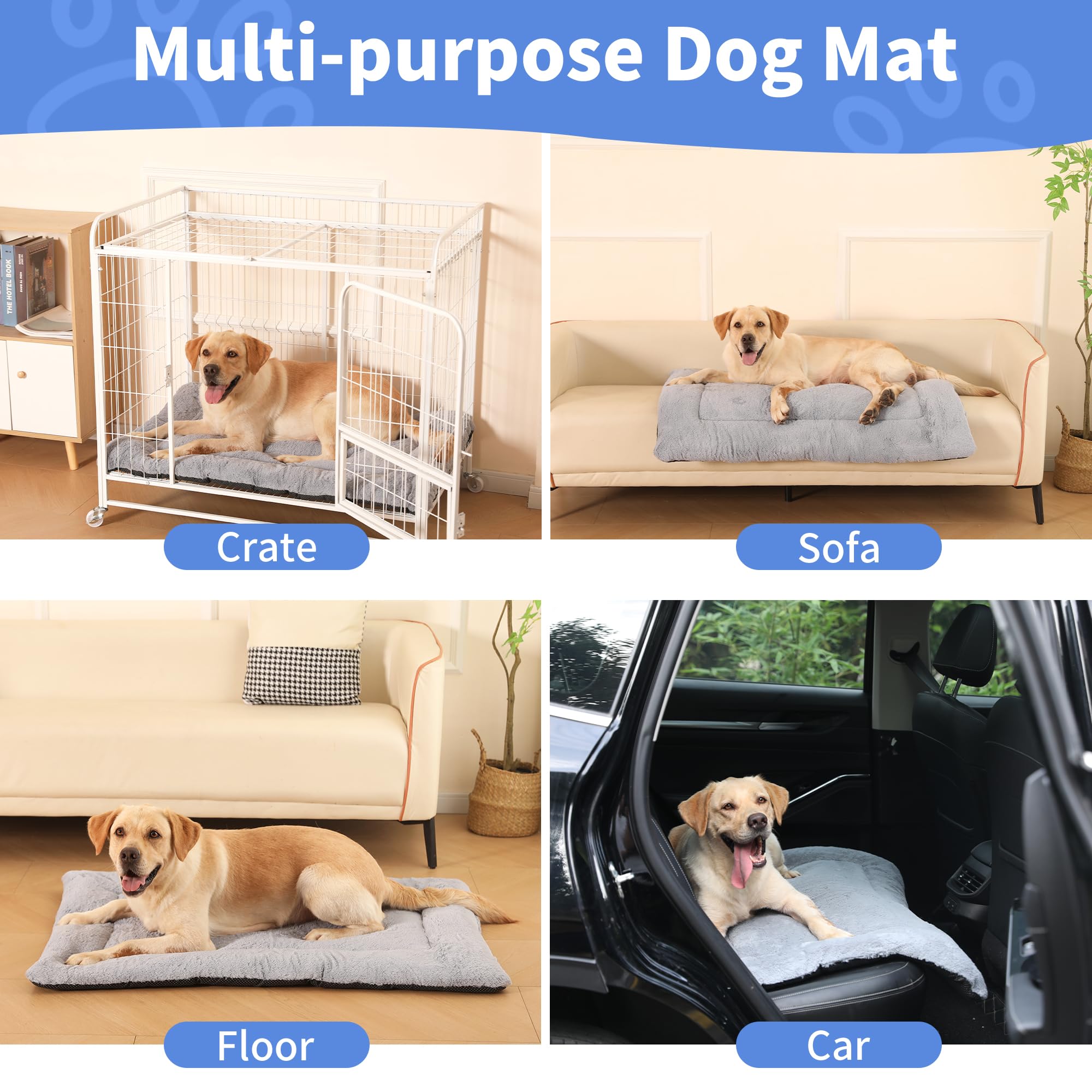 Cospaws Large Washable Pet Mat – Soft Warm Grey Cushion with Anti-Slip Base (90x60cm)