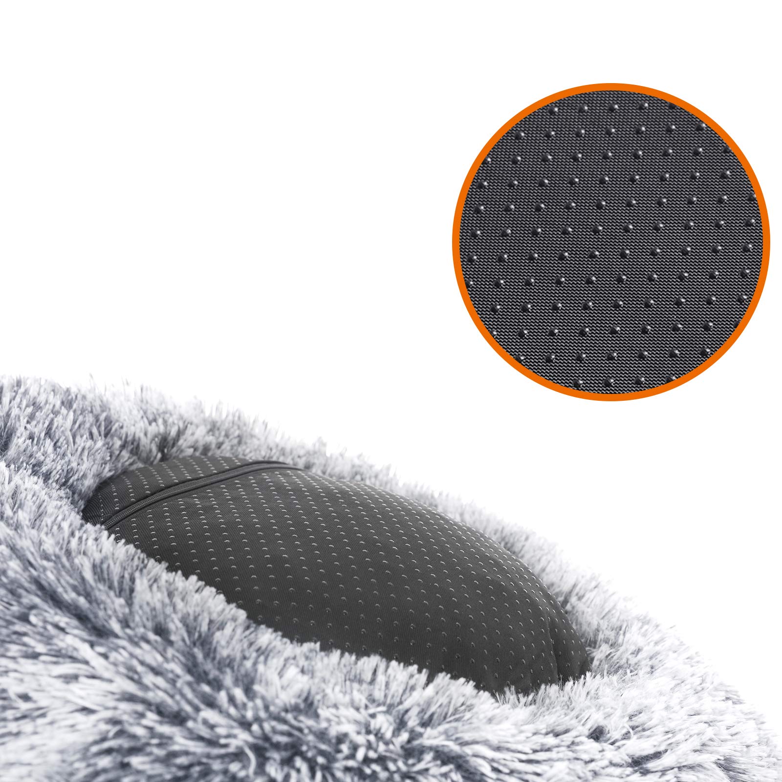 Cospaws Fluffy Calming Doughnut Bed – Washable Light Grey Plush Cushion (50cm)
