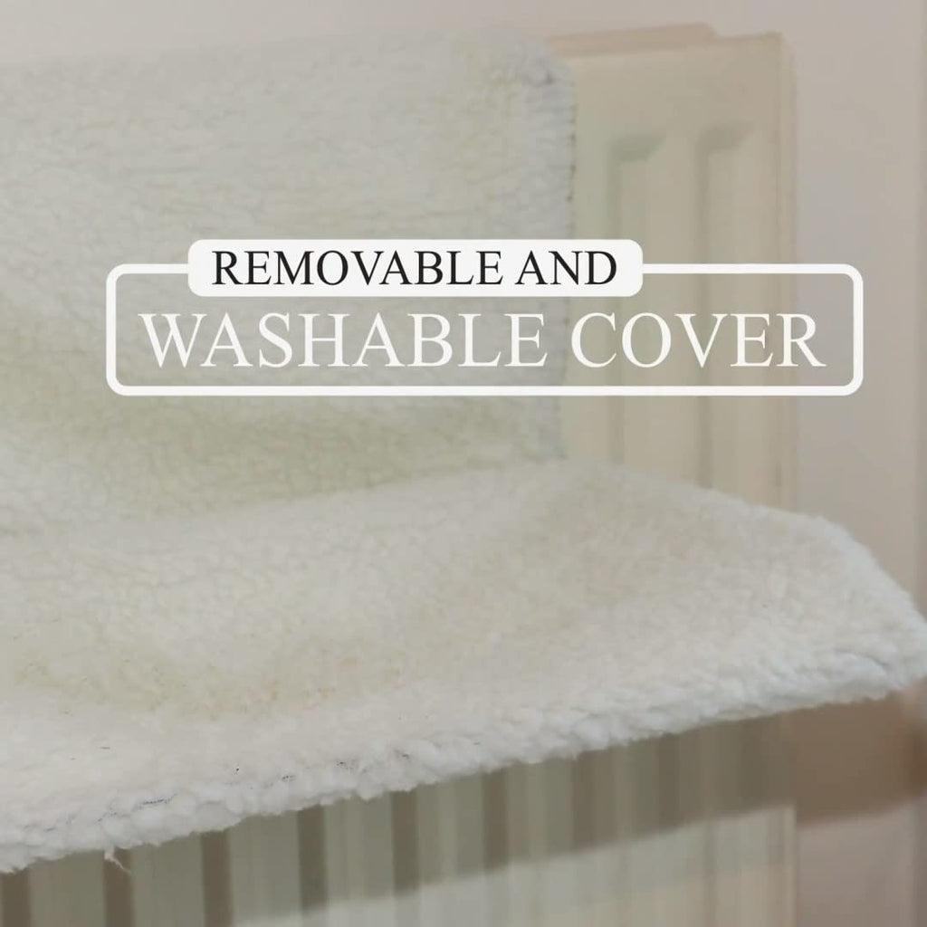 Cospaws Washable Radiator Cat Bed – Soft White Fleece Hammock (44x29x23cm)