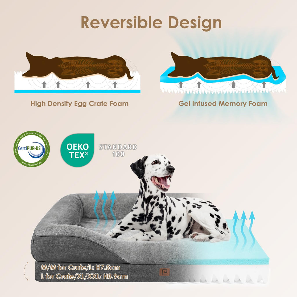 Cospaws Large Memory Foam Orthopedic Dog Sofa – Washable Dark Grey Bed (91x68cm)