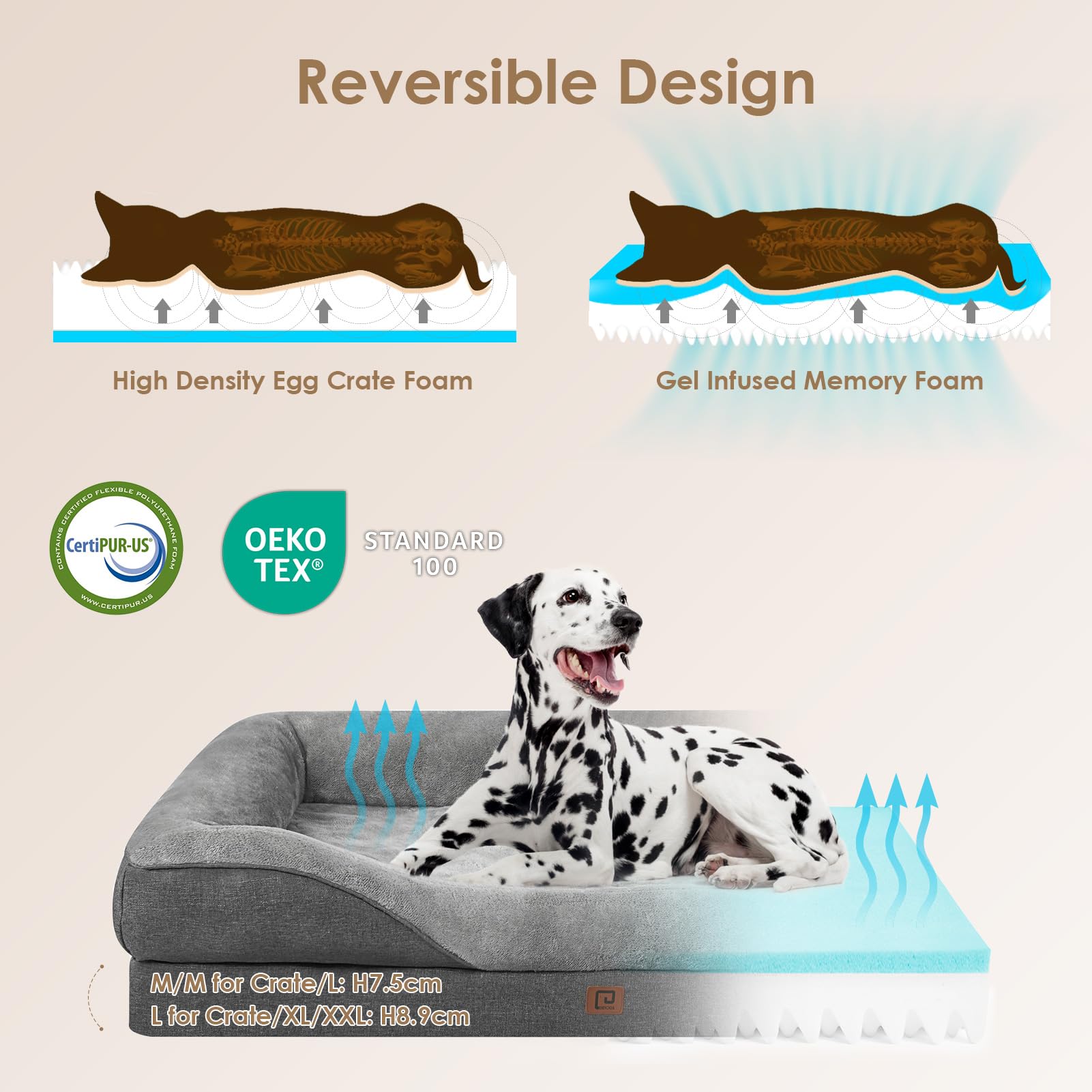 Cospaws Large Memory Foam Orthopedic Dog Sofa – Washable Dark Grey Bed (91x68cm)