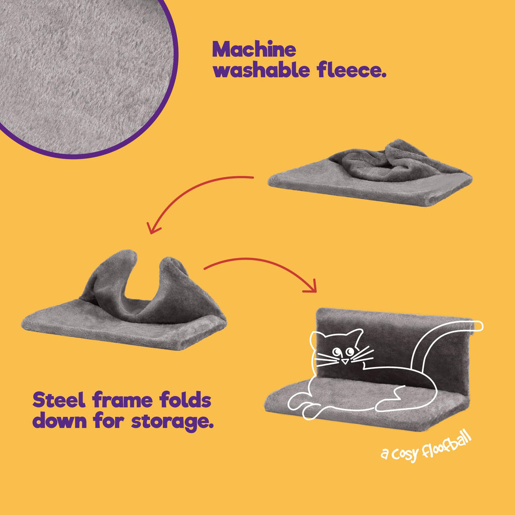 Cospaws Washable Radiator Cat Bed – Warm Grey Fleece Hammock (46x30x25cm)
