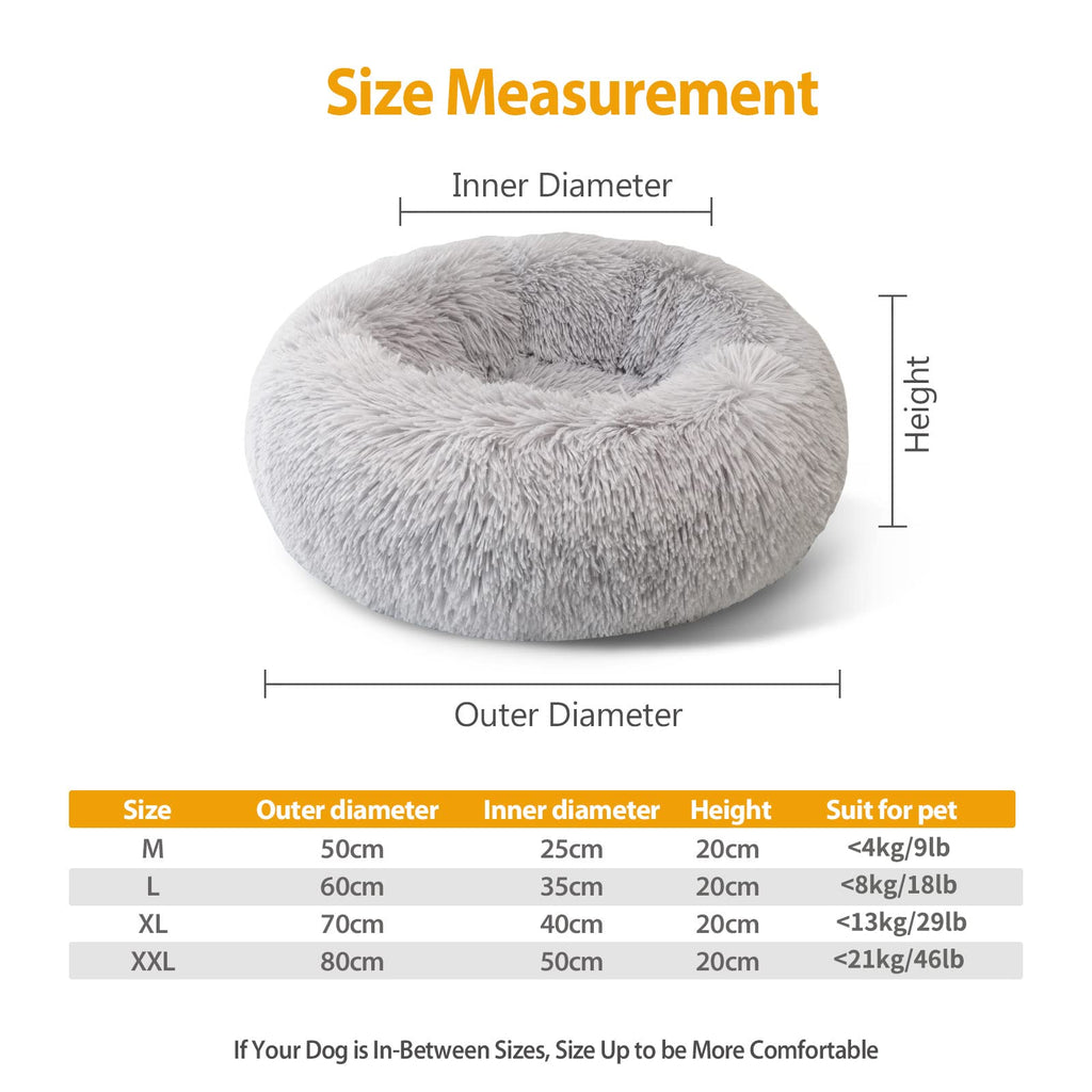 Cospaws Calming Donut Pet Bed – Soft Fluffy Washable Cushion with Anti-Slip Base (50cm)