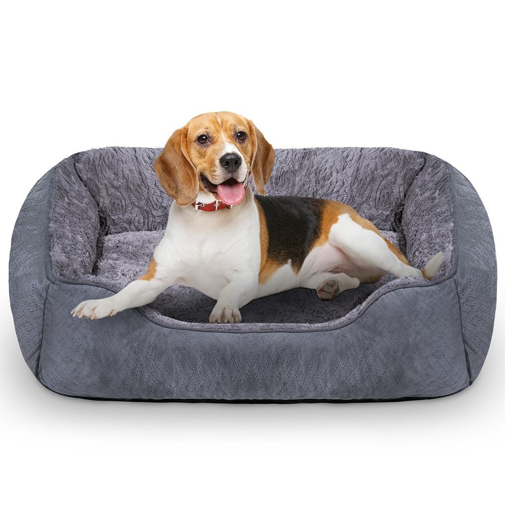 Cospaws Washable Pet Bed – Super Soft Grey Anti-Anxiety Cushion with Anti-Slip Base