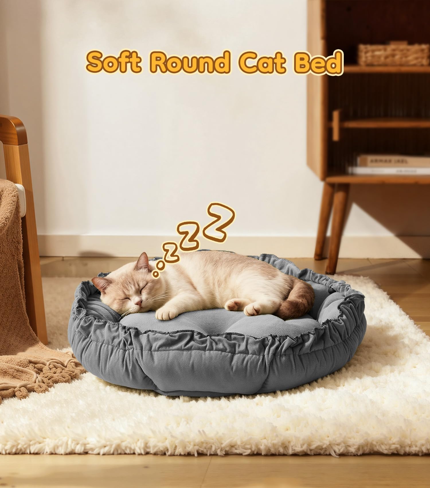 Cospaws Calming Pet Donut Bed – Soft Fluffy Reversible Design (50x50cm)
