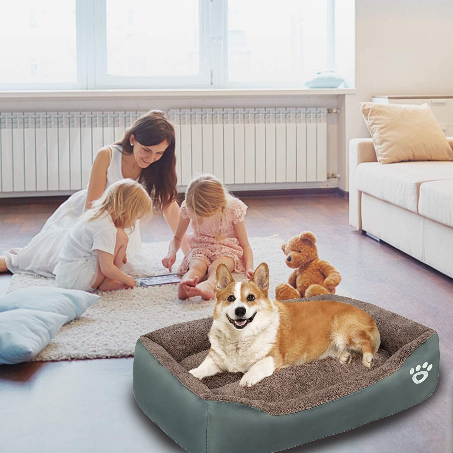 Cospaws Fluffy Anti-Anxiety Pet Bed – Washable Warm Grey Mat with Non-Slip Base