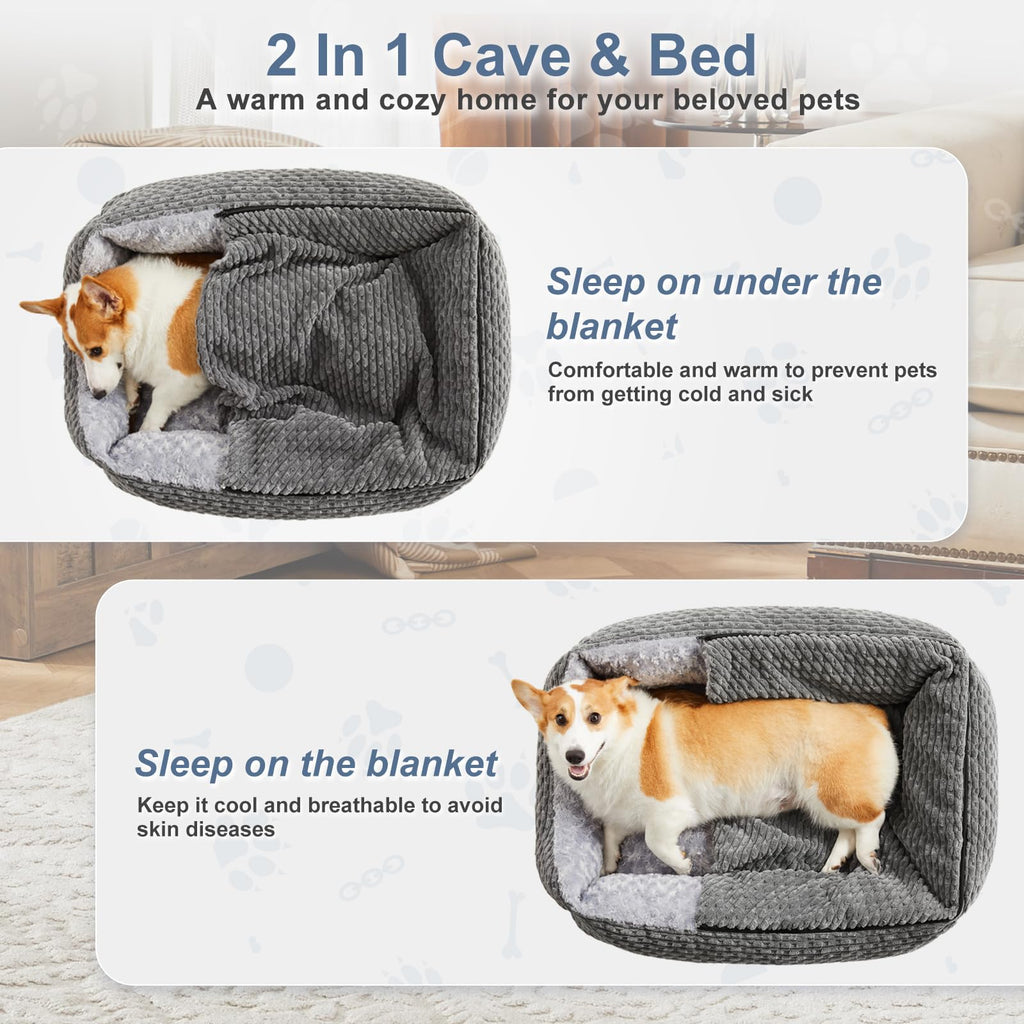 Cospaws Washable Dog Cave Bed – Hooded Anti-Anxiety Mat for French Bulldog (66x55cm)
