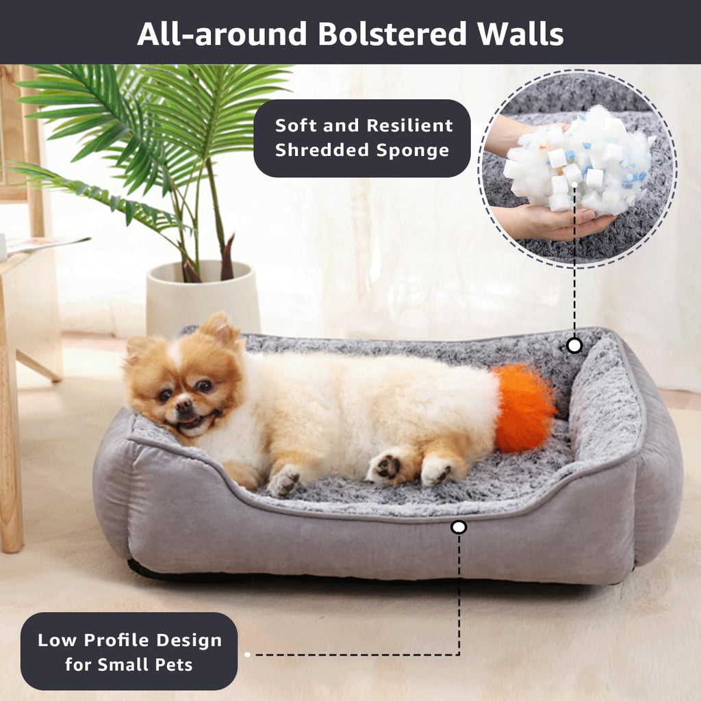 Cospaws Washable Small Dog Sofa Bed – Soft Plush Grey Anti-Anxiety Mat (60x45cm)