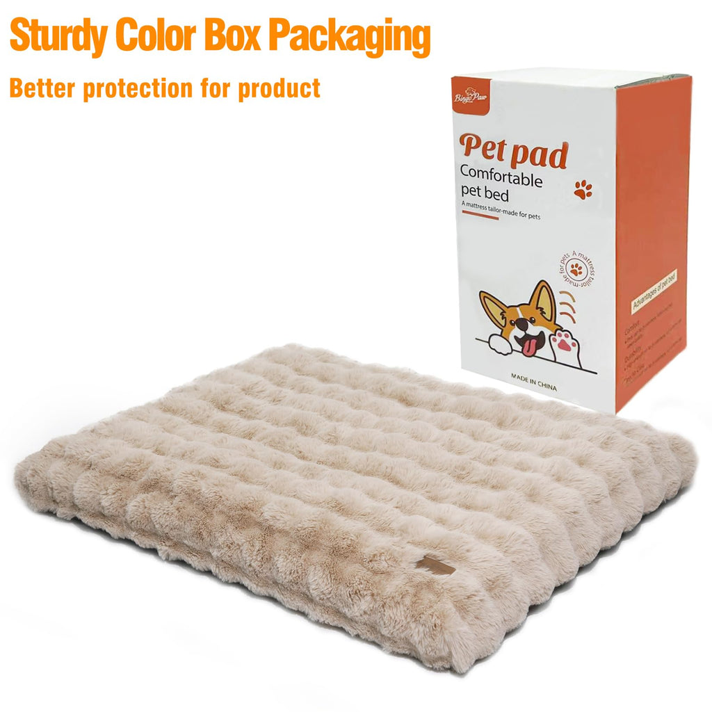 Cospaws Washable Pet Crate Mat – Fluffy Beige Cushion with Water-Resistant Cover
