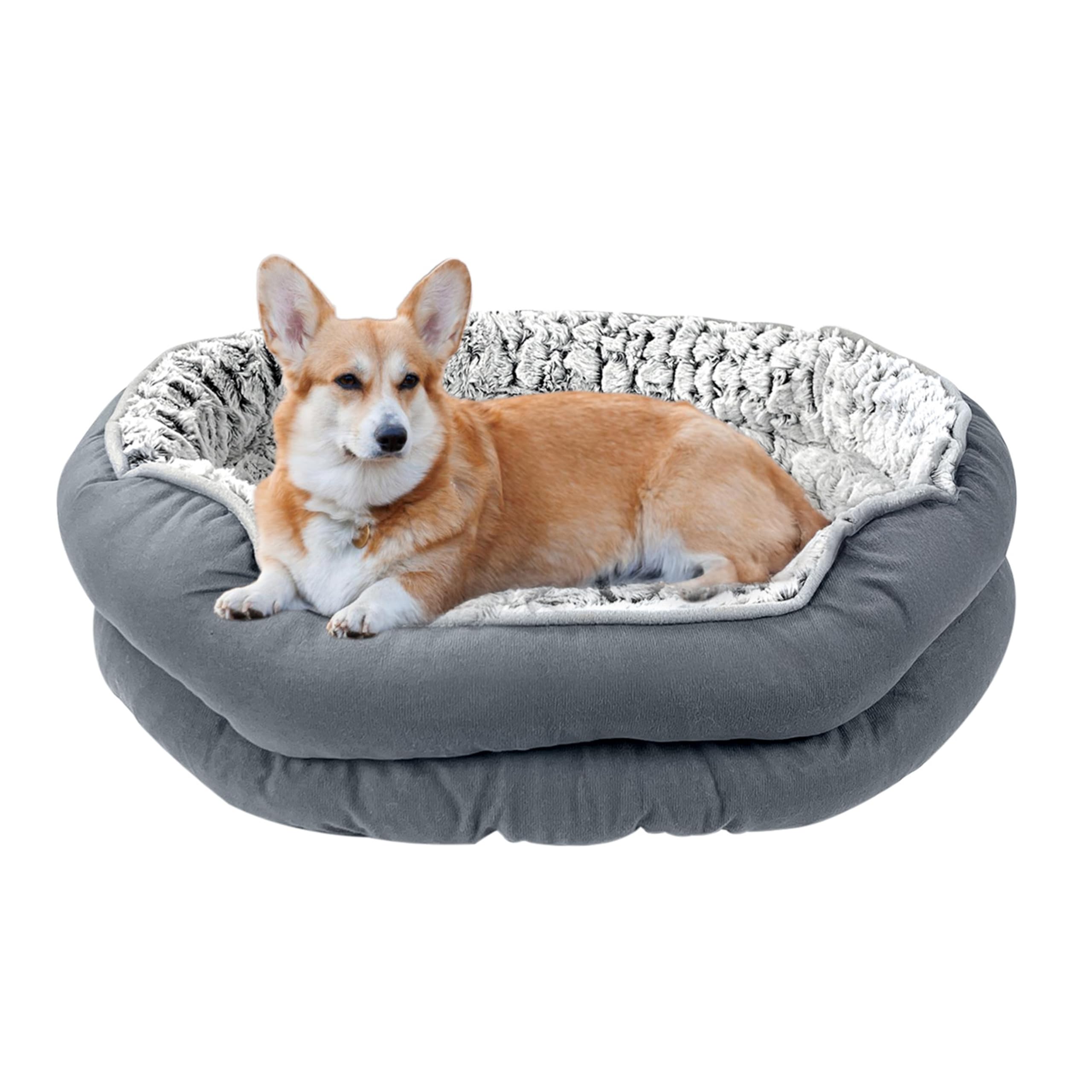 Cospaws Fluffy Calming Donut Bed – Washable Plush Anti-Anxiety Cushion (Medium)