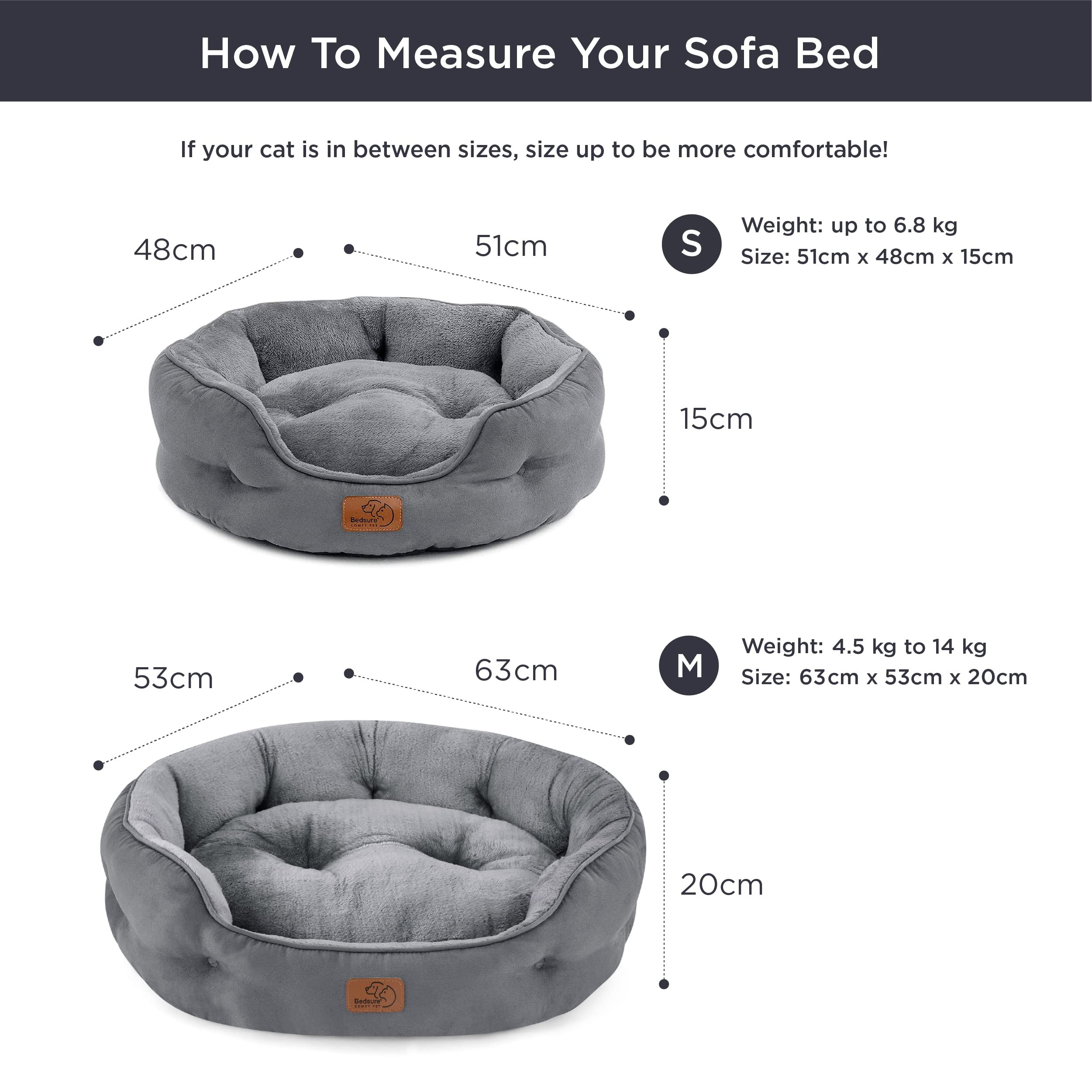 Cospaws Washable Round Cat Bed – Soft Fleece Reversible Cushion (51x48cm)