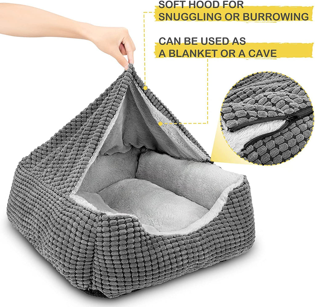 Cospaws Washable Dog & Cat Bed – Warm Hooded Pet Cave with Super Soft Plush
