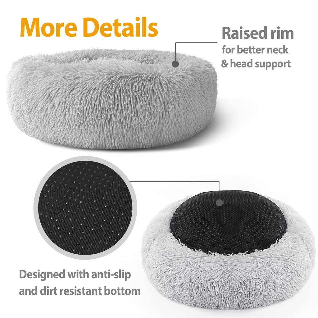 Cospaws Calming Donut Pet Bed – Soft Fluffy Washable Cushion with Anti-Slip Base (50cm)
