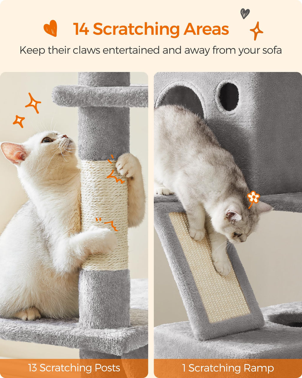 Cospaws 206cm Large Cat Tree – Multi-Level Tower Condo with 14 Scratching Zones