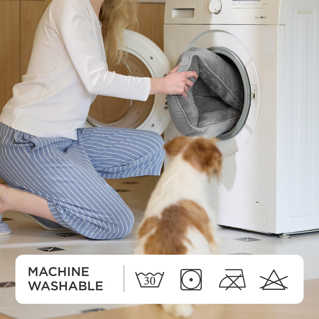 Cospaws Washable Pet Bed – Soft Grey Sherpa Bolster Cushion (51x41cm)