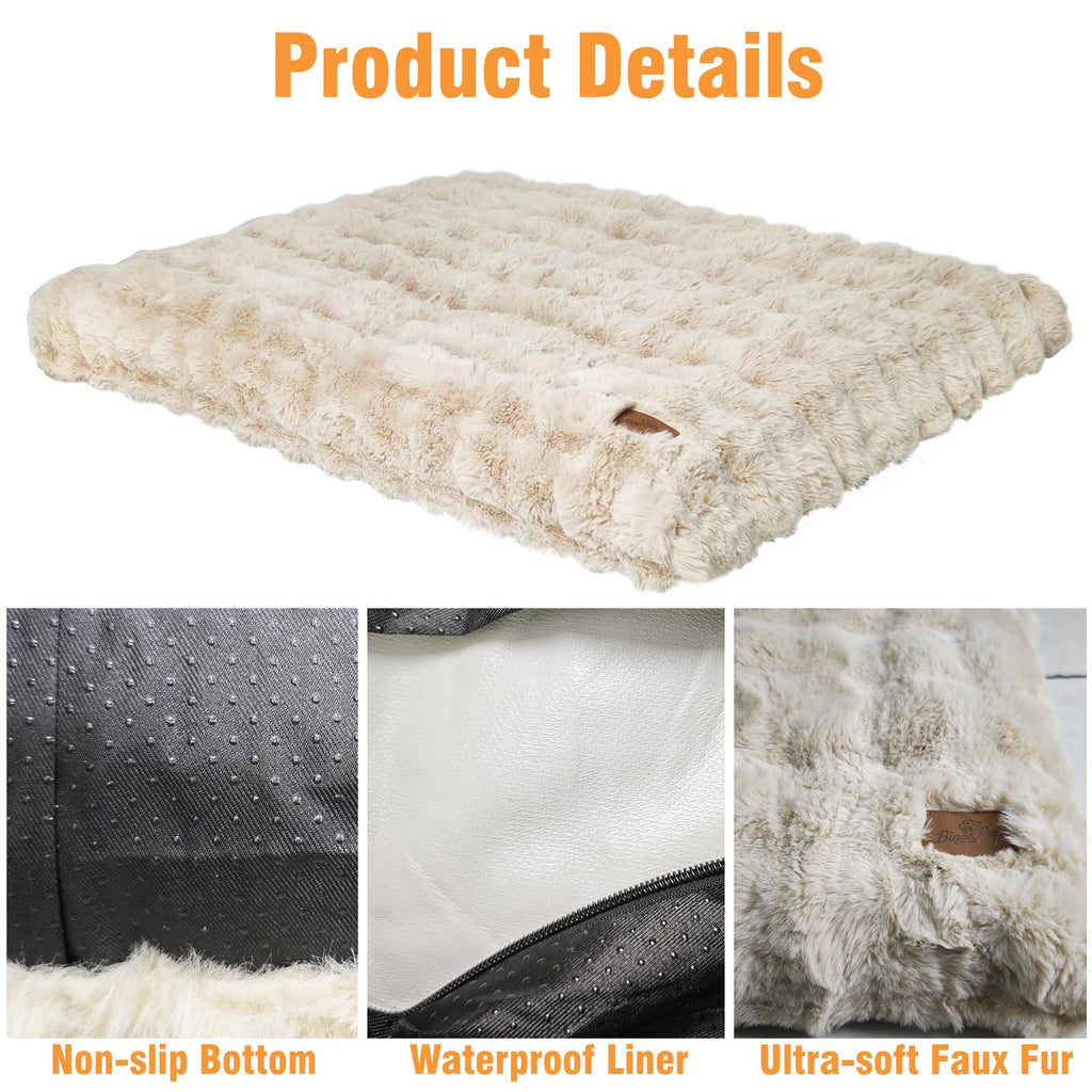 Cospaws Washable Pet Crate Mat – Fluffy Beige Cushion with Water-Resistant Cover