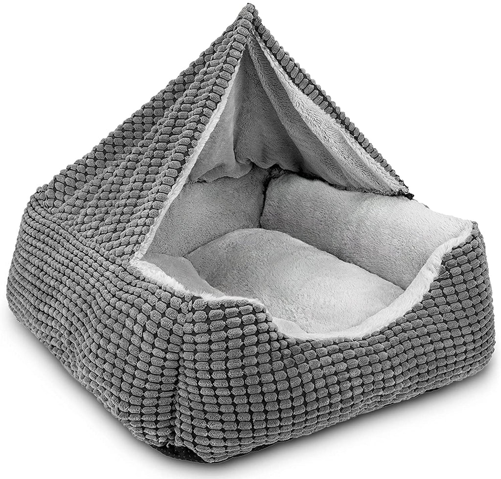 Cospaws Soft Washable Pet Cave Bed – Warm Hooded Calming Bed with Anti-Slip Base
