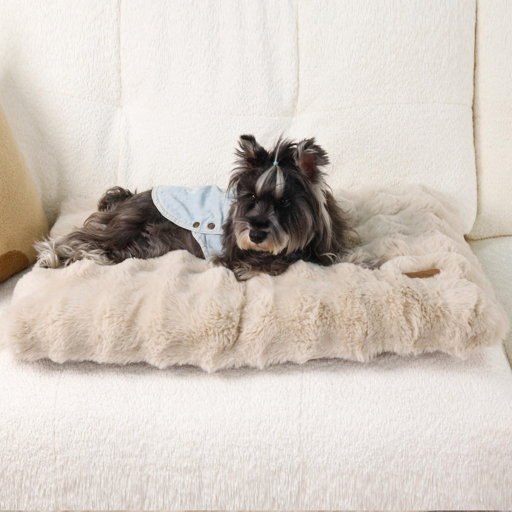 Cospaws Washable Pet Crate Mat – Fluffy Beige Cushion with Water-Resistant Cover