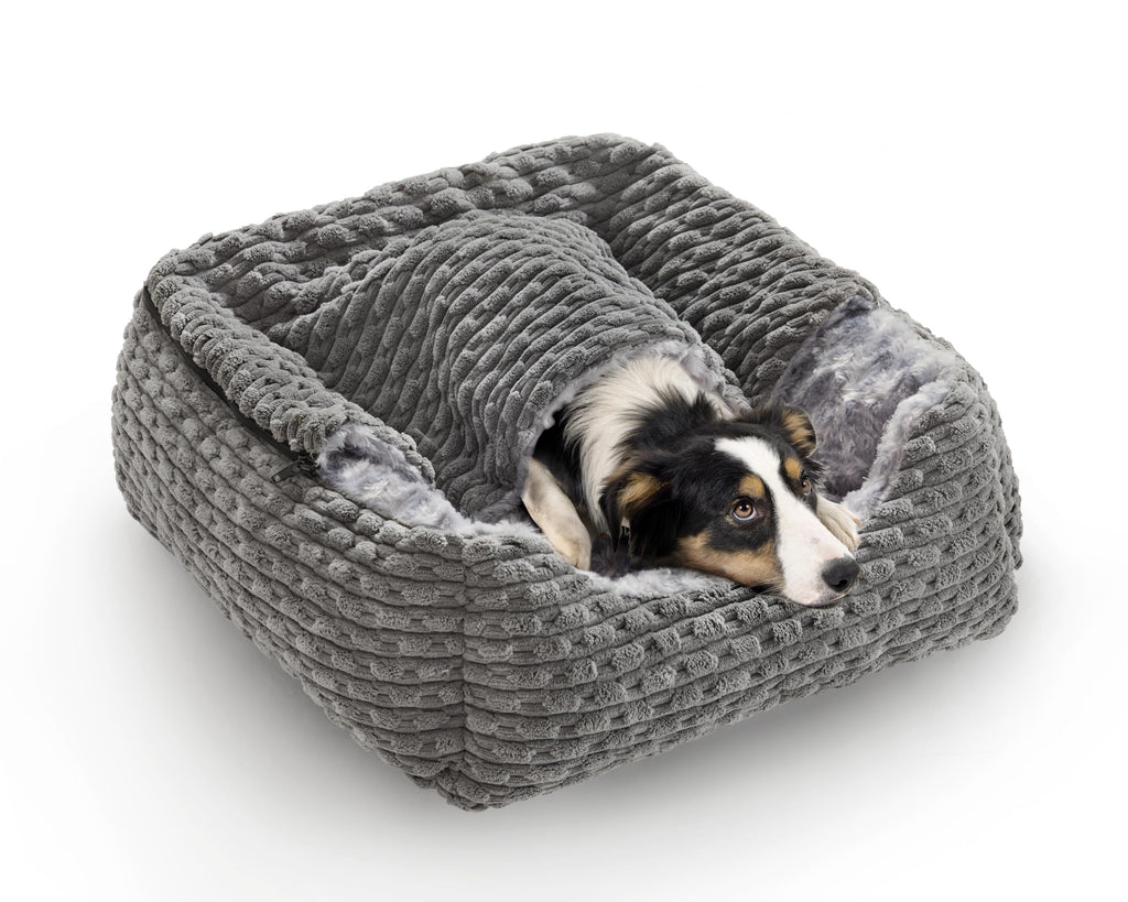 Cospaws Washable Dog Cave Bed – Hooded Anti-Anxiety Mat for French Bulldog (66x55cm)