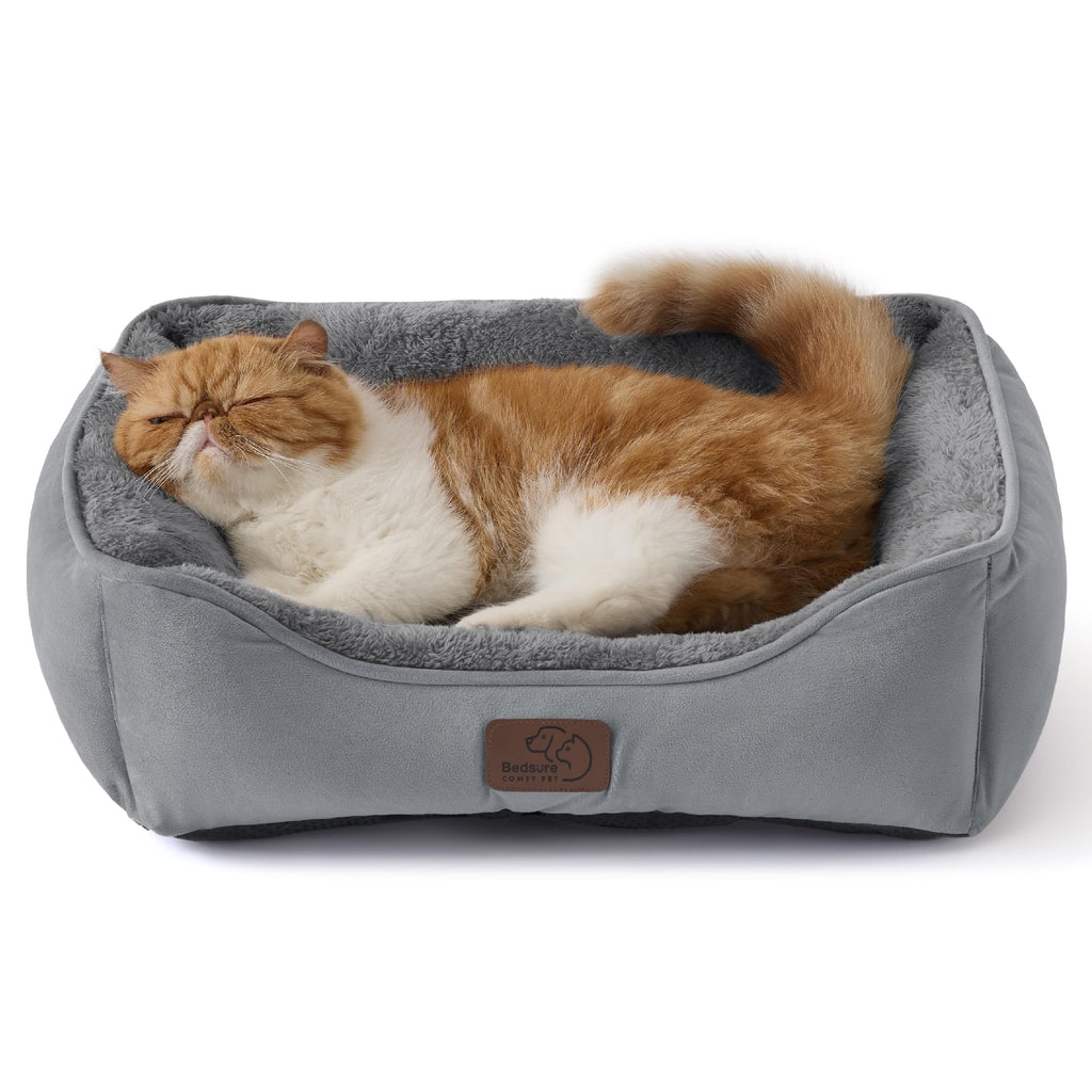 Cospaws Washable Pet Bed – Soft Grey Sherpa Bolster Cushion (51x41cm)