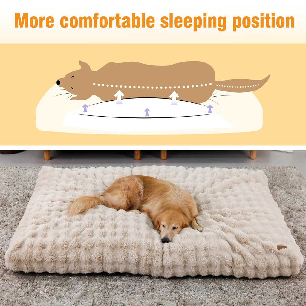 Cospaws Washable Pet Crate Mat – Fluffy Beige Cushion with Water-Resistant Cover