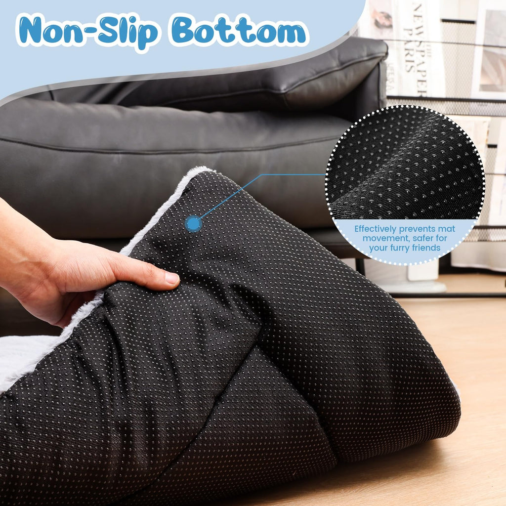 Cospaws Large Washable Pet Mat – Soft Warm Grey Cushion with Anti-Slip Base (90x60cm)