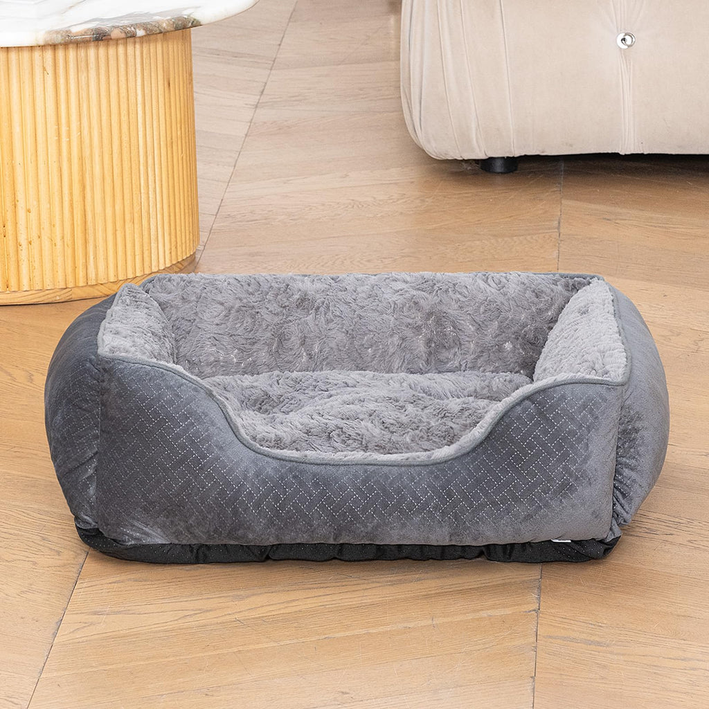 Cospaws Washable Pet Bed – Super Soft Grey Anti-Anxiety Cushion with Anti-Slip Base