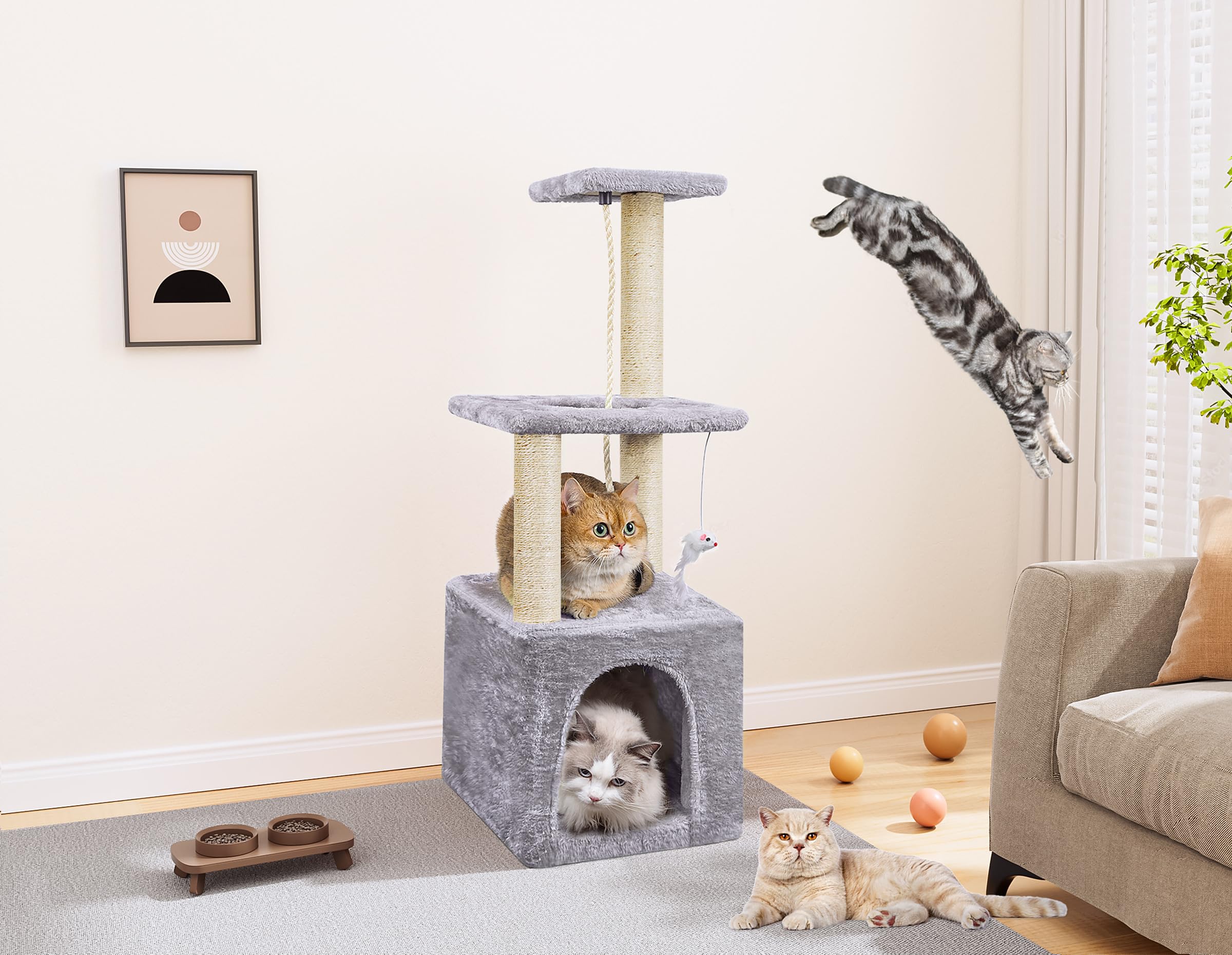 Cospaws 90cm Multi-Level Cat Tree – Stable Scratching Post Tower for Kittens