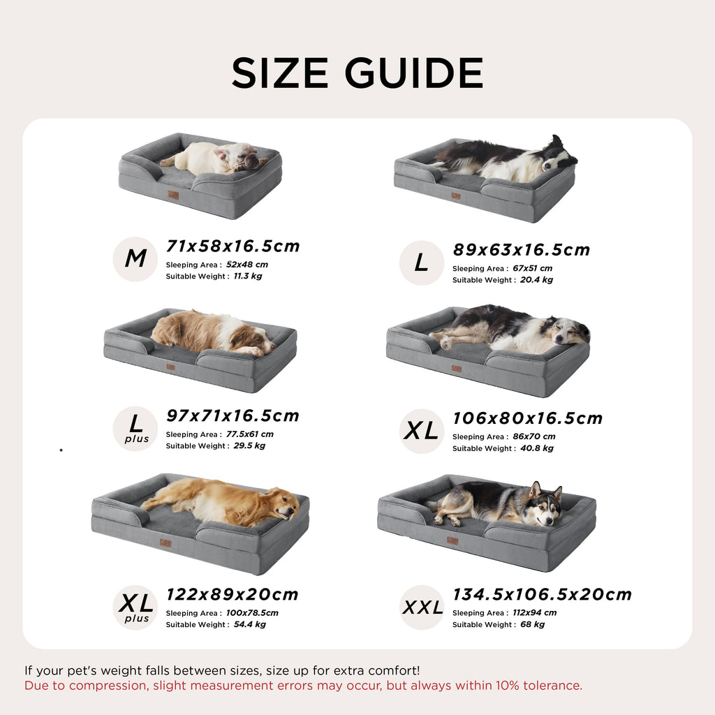 Cospaws Large Orthopedic Dog Sofa – Washable Flannel Cover with U-Bolster (89x63cm)