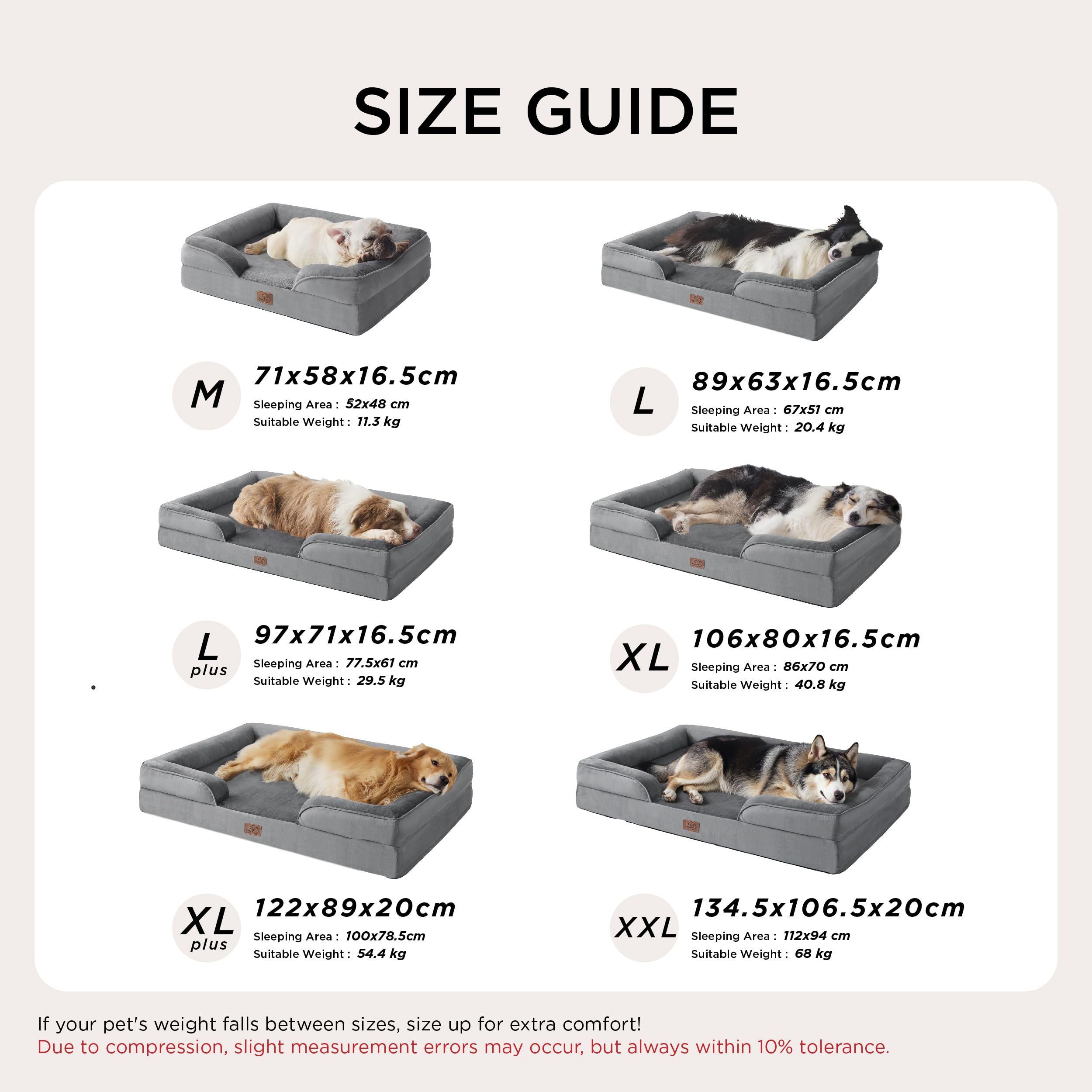 Cospaws Large Orthopedic Dog Sofa – Washable Flannel Cover with U-Bolster (89x63cm)