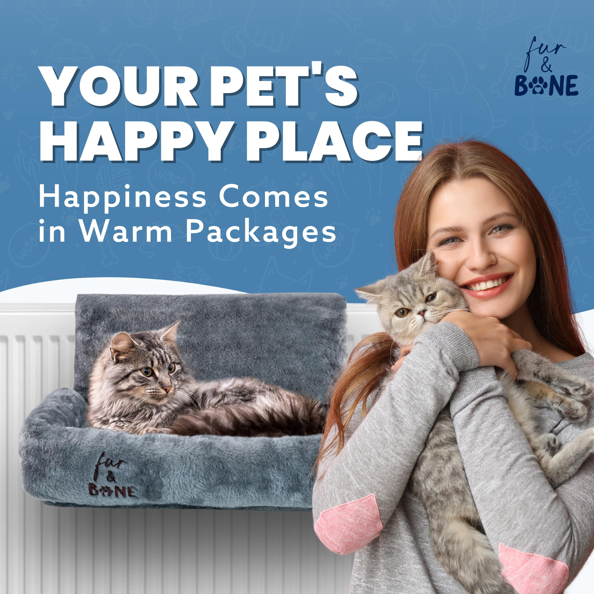 Cospaws Washable Radiator Cat Hammock – Warm Fleece Hanging Bed (50x43x26cm)