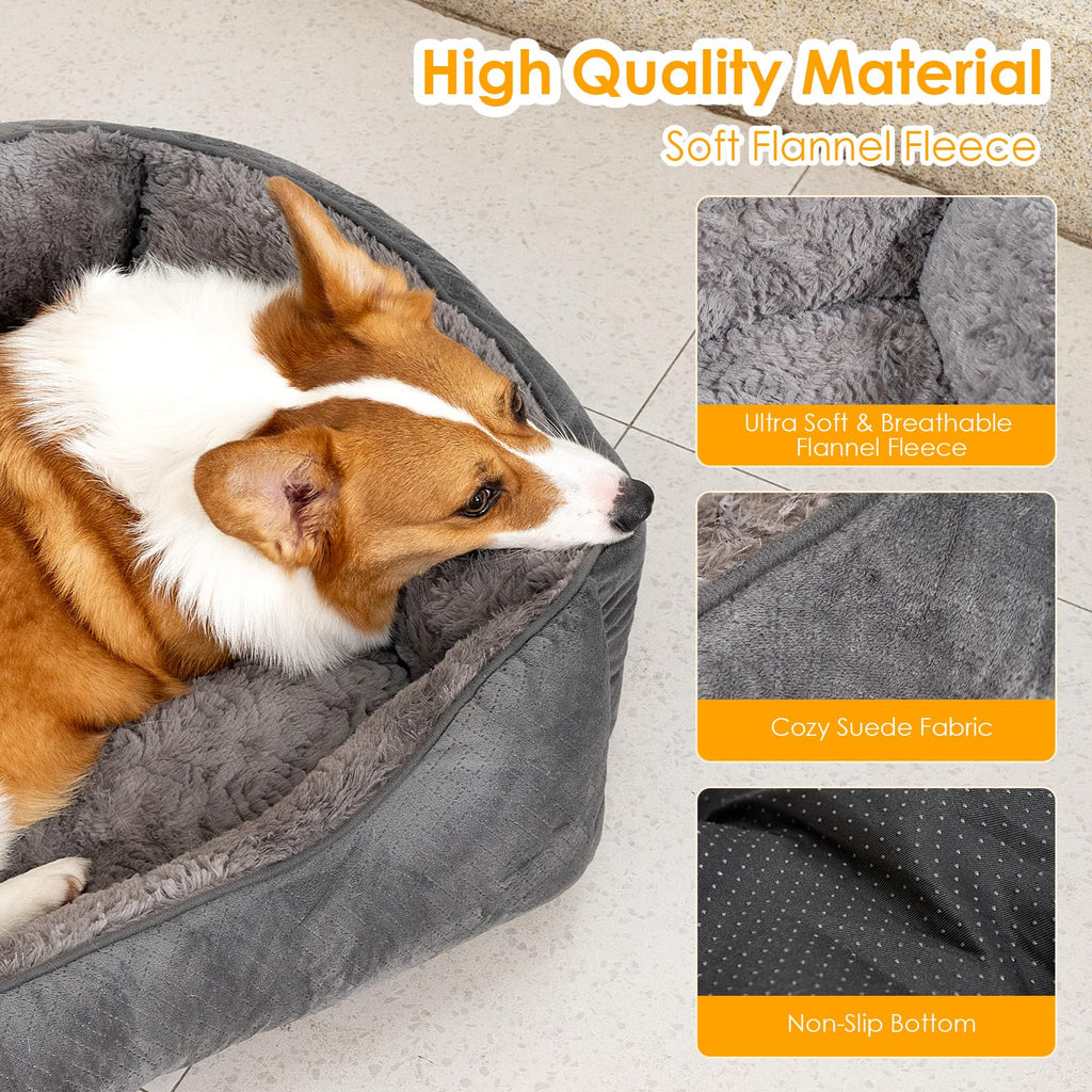 Cospaws Washable Pet Bed – Super Soft Grey Anti-Anxiety Cushion with Anti-Slip Base