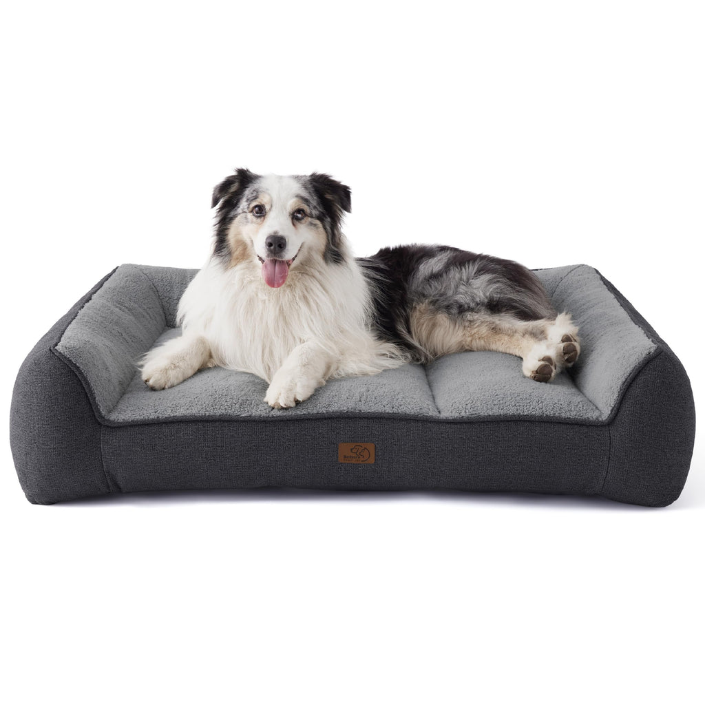 Cospaws XL Orthopedic Dog Sofa – Dark Grey Washable Bed with Bolsters (106x76cm)
