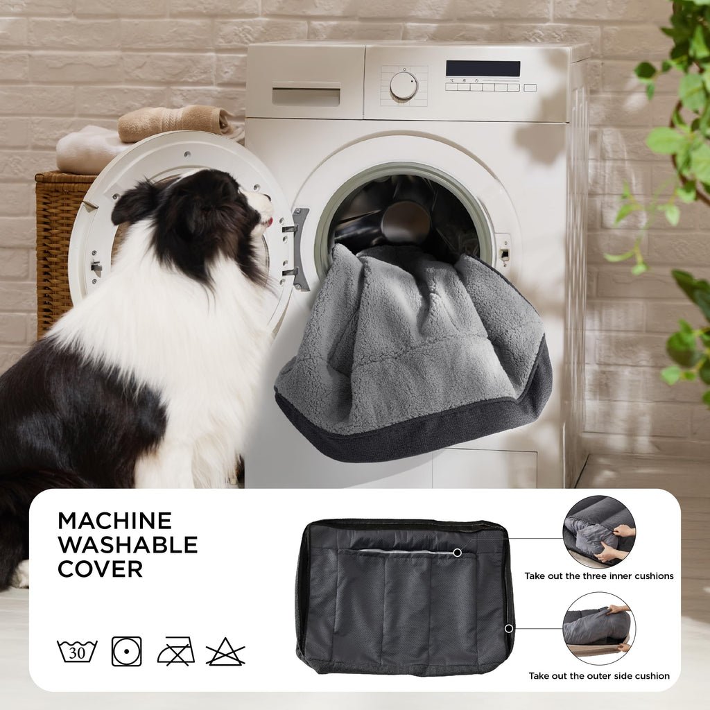 Cospaws XL Orthopedic Dog Sofa – Dark Grey Washable Bed with Bolsters (106x76cm)