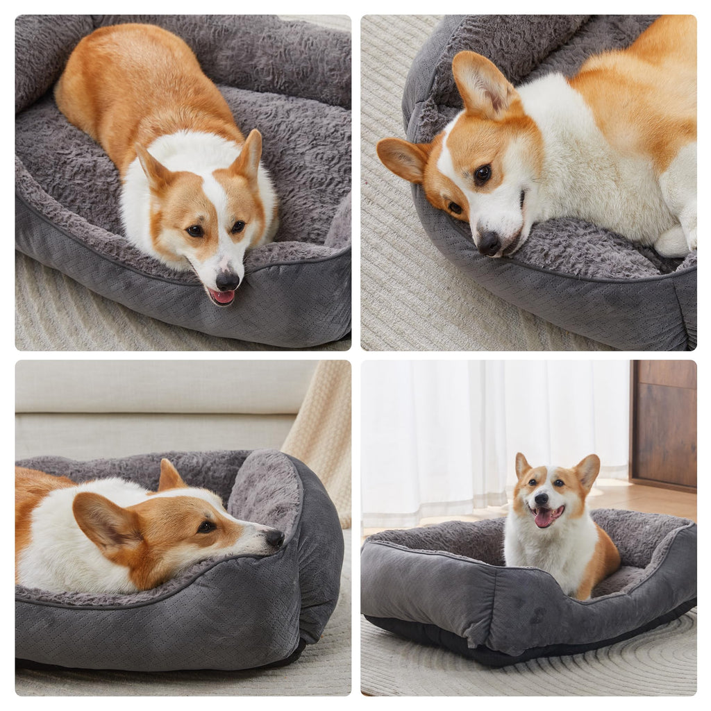 Cospaws Washable Pet Bed – Super Soft Grey Anti-Anxiety Cushion with Anti-Slip Base